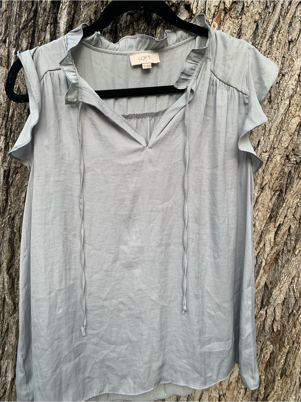 LOFT Pale Blue Ruffle Tie-Neck Sleeveless Top